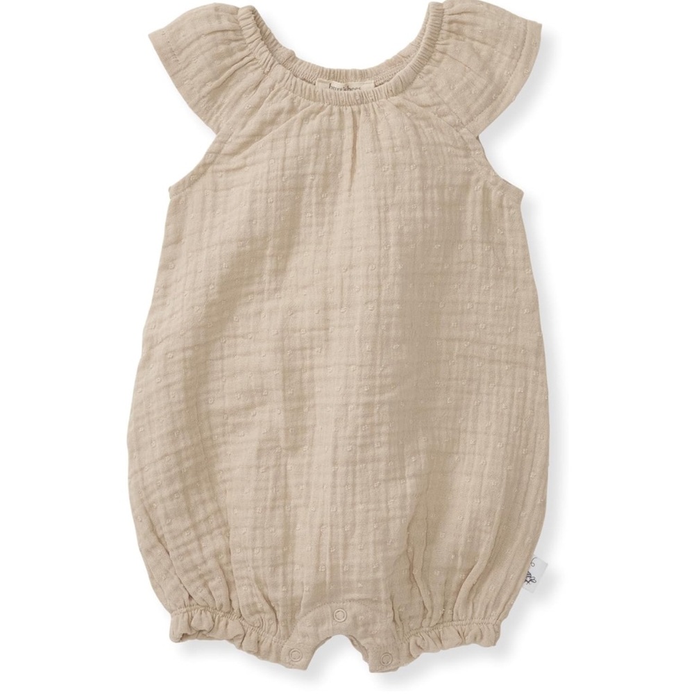 Burt’s Bees Baby Organic Cotton Muslin Dotted Summer Romper in Fossil/ neutral